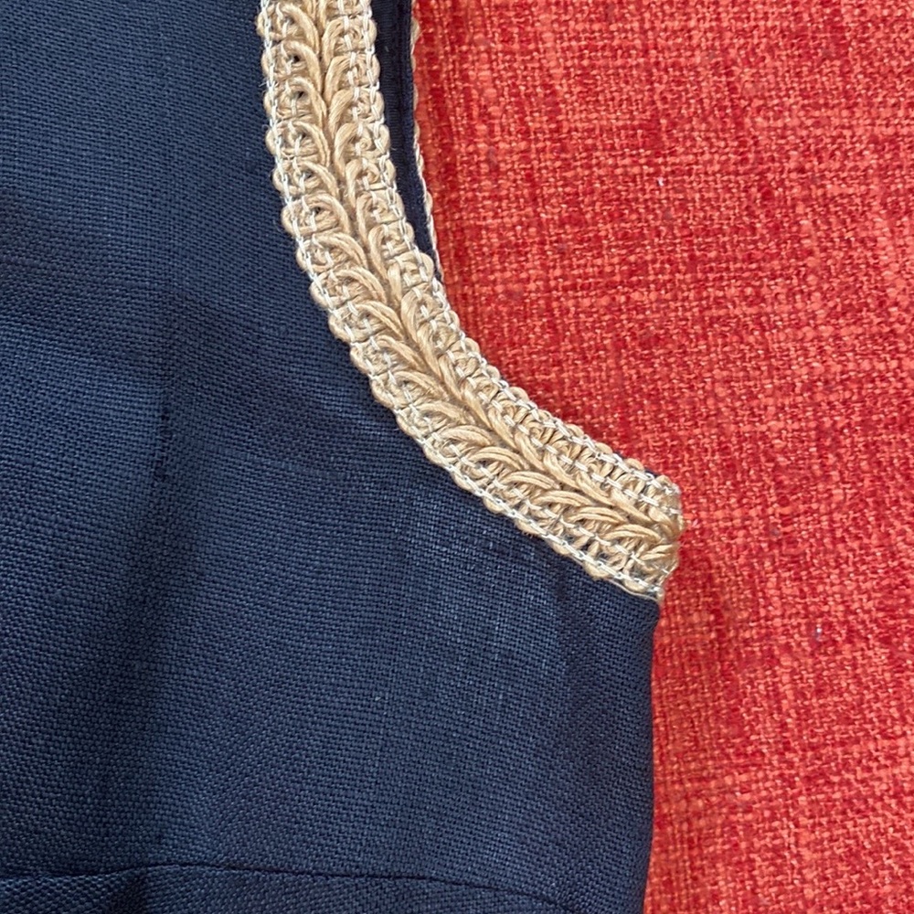 VTG 1960’s Black Linen Wiggle Dress Gold Trim - Picture 8 of 14